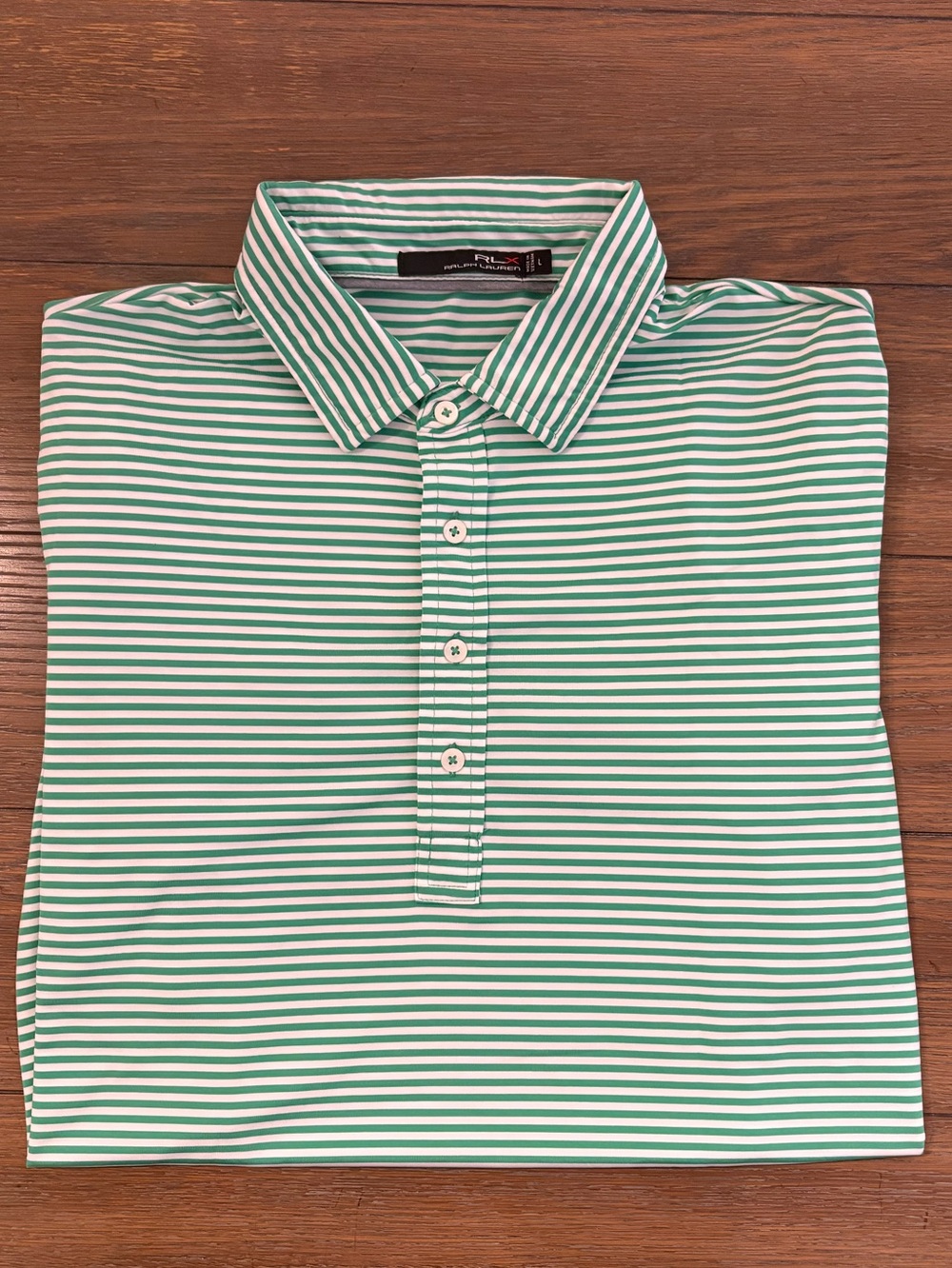 Ralph Lauren Green and White Striped Polo Shirt Size L Great Condition